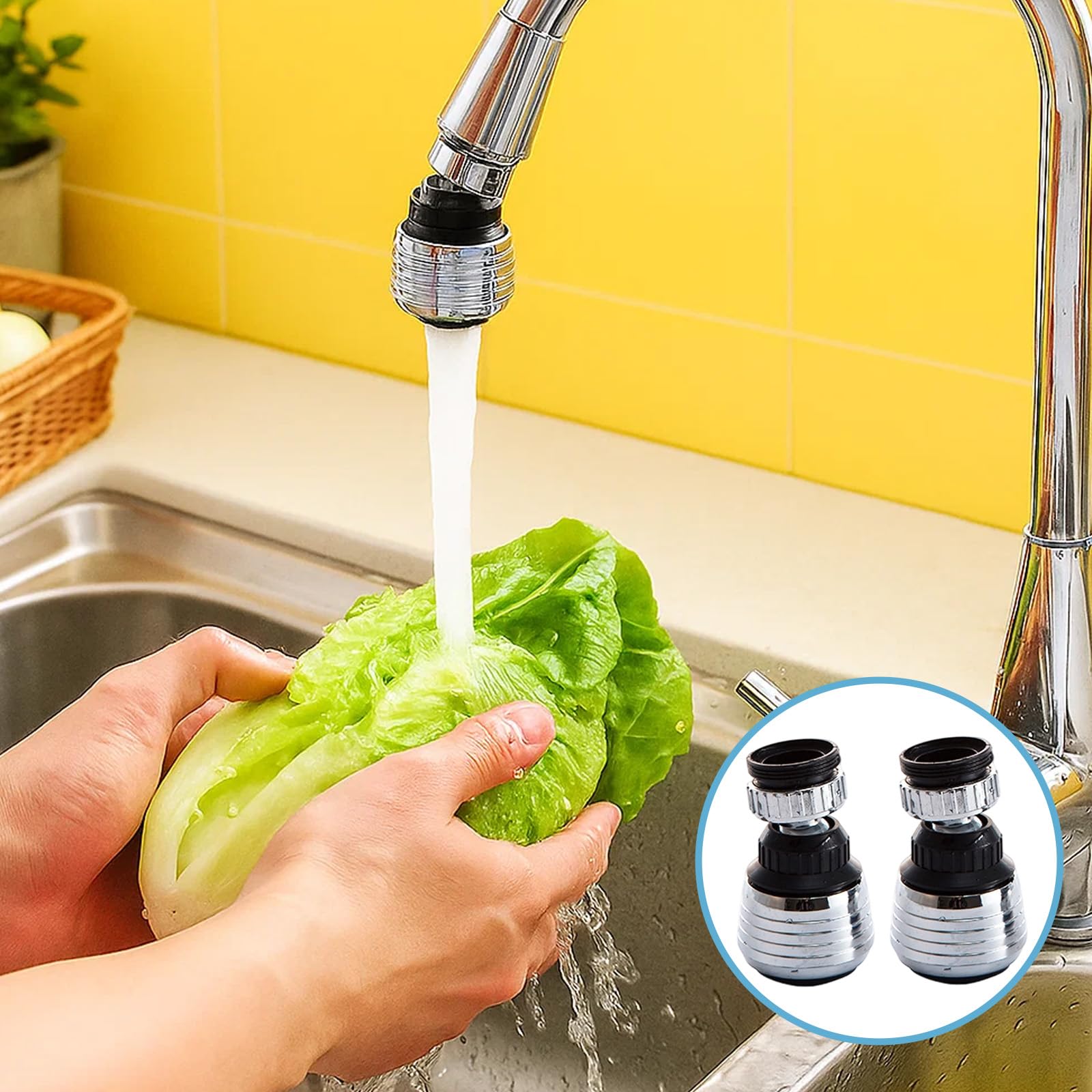 Aeratore per rubinetto, 2 pezzi, rubinetto da cucina, regolatore girevole a 360°, aeratore a risparmio d'acqua con adattatori, per cucina e bagno