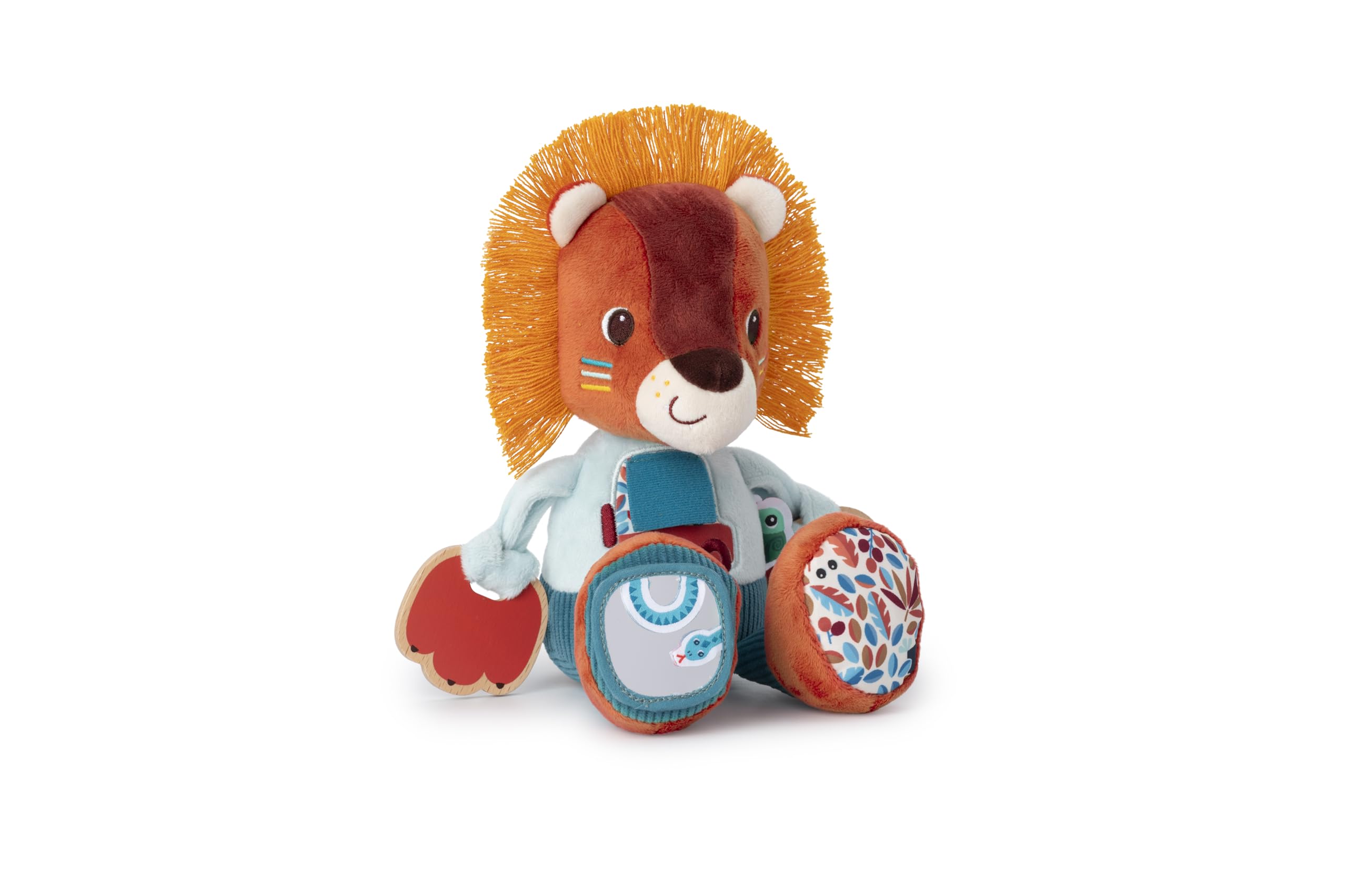 LILLIPUTIENS - Jack the Lion activity plush - Interactive rattle for babies with mirror, bell and paper noise - Stimulates the senses, motor skills and imagination - Educational toy from 9 months