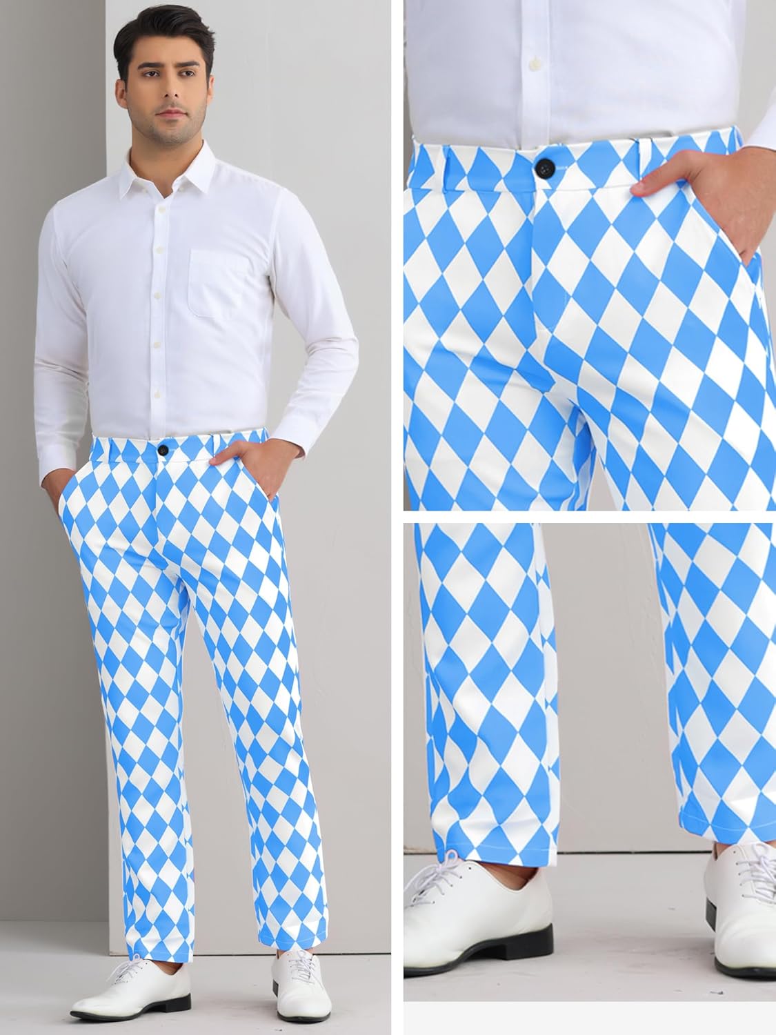 Lars Amadeus Printed Dress Pants for Men's Regular Fit Flat Front Business Suit Trousers - Image 4