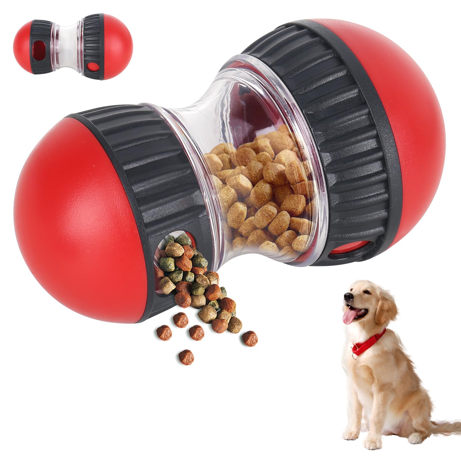 YYTECH Pelota Dispensadora de Golosinas Interactiva para Perros,Juguetes Interactivos para Perros,Rompecabezas de Perro, Alimentador Lento, Dispensador Comida Perros (Rojo)