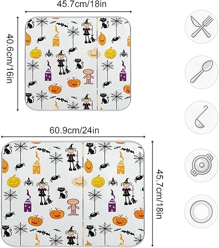 Miniatura 2 de Happy Halloween Pumpkin Drying Dish Mat Washnable Absorbent Drying Rack Kitchen Counter Dish Drying Rack Matt Especieros Para Cocina Modernos 16'' x
