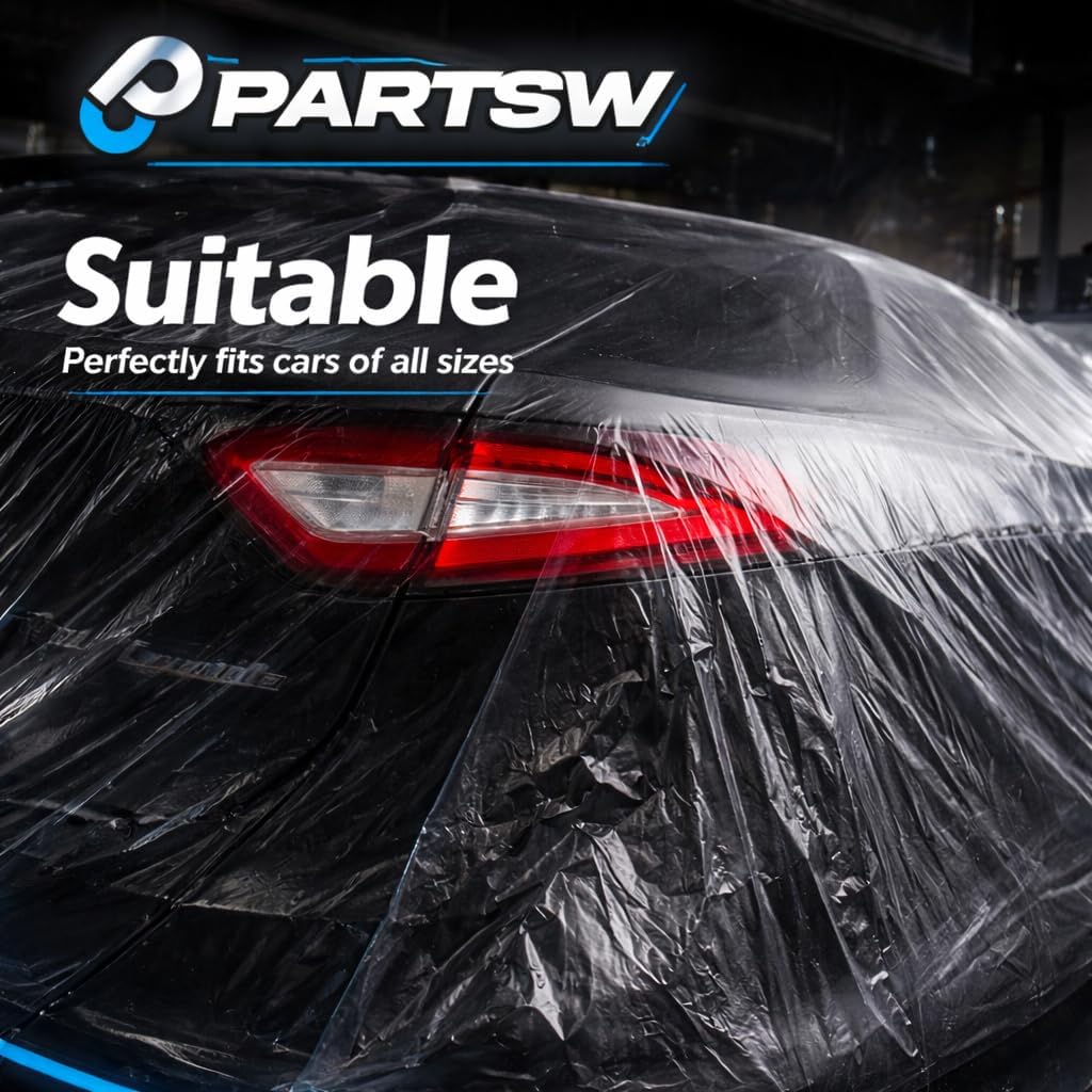 20pc Clear Plastic Disposable Vehicle Cover fits Full Size Vehicles up to 12 ft x 22 ft Water Dirt Dust Protection Elastic Front Rear Universal Auto Cover