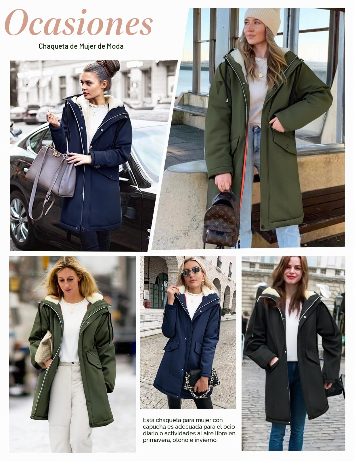 Yuson Girl Chaqueta Mujer Invierno Cálido Chaquetas Forro Polar con Capucha Grueso Abrigo Parka Largo de Viento Cremallera Abrigos Casuales Hooded Chaqueton Outwear con Bolsillos
