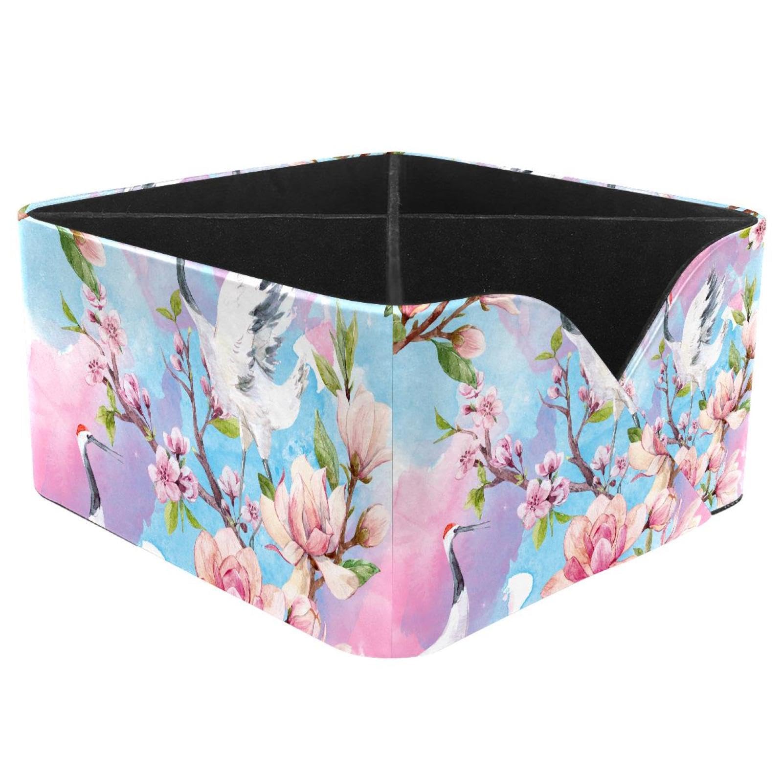 KengjuTesu Watercolor Red Heads Crane Japanese Cherry Blossoms Desktop Organizer Pen Holder, Rectangular Pencil Cup for Office, Study and Makeup Stations