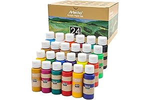 Artecho Acrylic Paint Set 24 Colors for Painting on Canvas, Ceramic, Wood, and Fabric