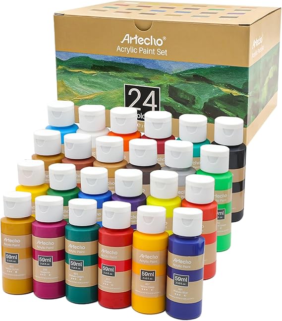 Artecho Acrylic Paint Acrylic Paint Set for Art, 24 Colors 2 Ounce/59ml
