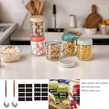 Overnight Oats Containers With Lids, 8 Pack 500ml 16 OZ Wide Mouth Mason Jars, Overnight Oats Jar, Reusable Glass Jar with Lid and Spoon for Yogurt Fruit