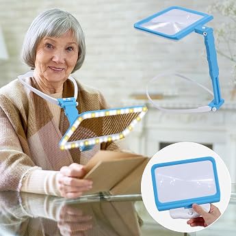 Magnifying Glass with Light and Stand for Hanging 5 x Rectangular Magnifying Glasses 48 LED Lights USB Reading Magnifier for Seniors Large Magnifying Glass for Vision for Reading Crafts