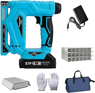 Nail Gun Cordless with Battery, 2in1 Adjustable Nail Guns for Wood Cordless with Storage Bag,1000 Straight Nails, 1000 Staples, Charger, Gloves, Battery Nail Gun for Carpentry, Upholstery, Woodworking