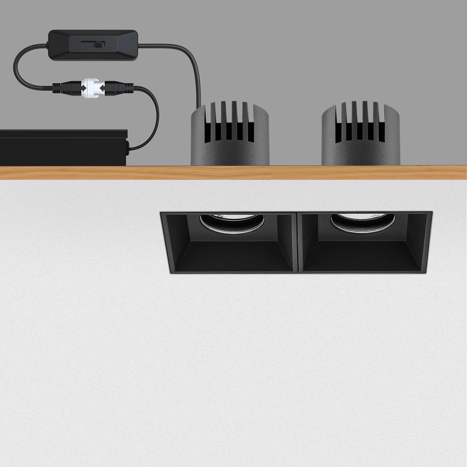 SCON 24W LED Recessed Trimless Dimmable Square Spotlight,Rotation and Adjustable Downlight,3000K/4000K/5000K Switchable Canless Recessed Light,with UL Certified Driver.(Black/24°/CRI97/TRAIC/0-10V)