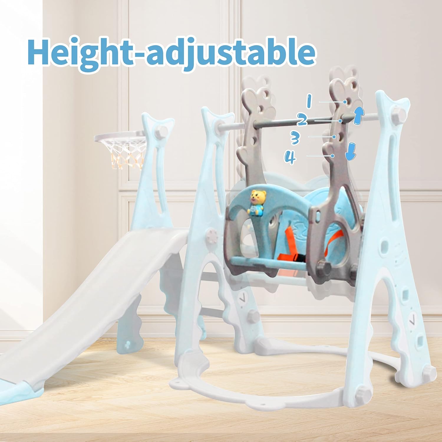 Kids Swing and Slide Set w/ Basketball Hoop & Music Player Kids Fun Slide Set for Indoor and Outdoors Playground Play Set(Music Shark Blue) : Toys & Games