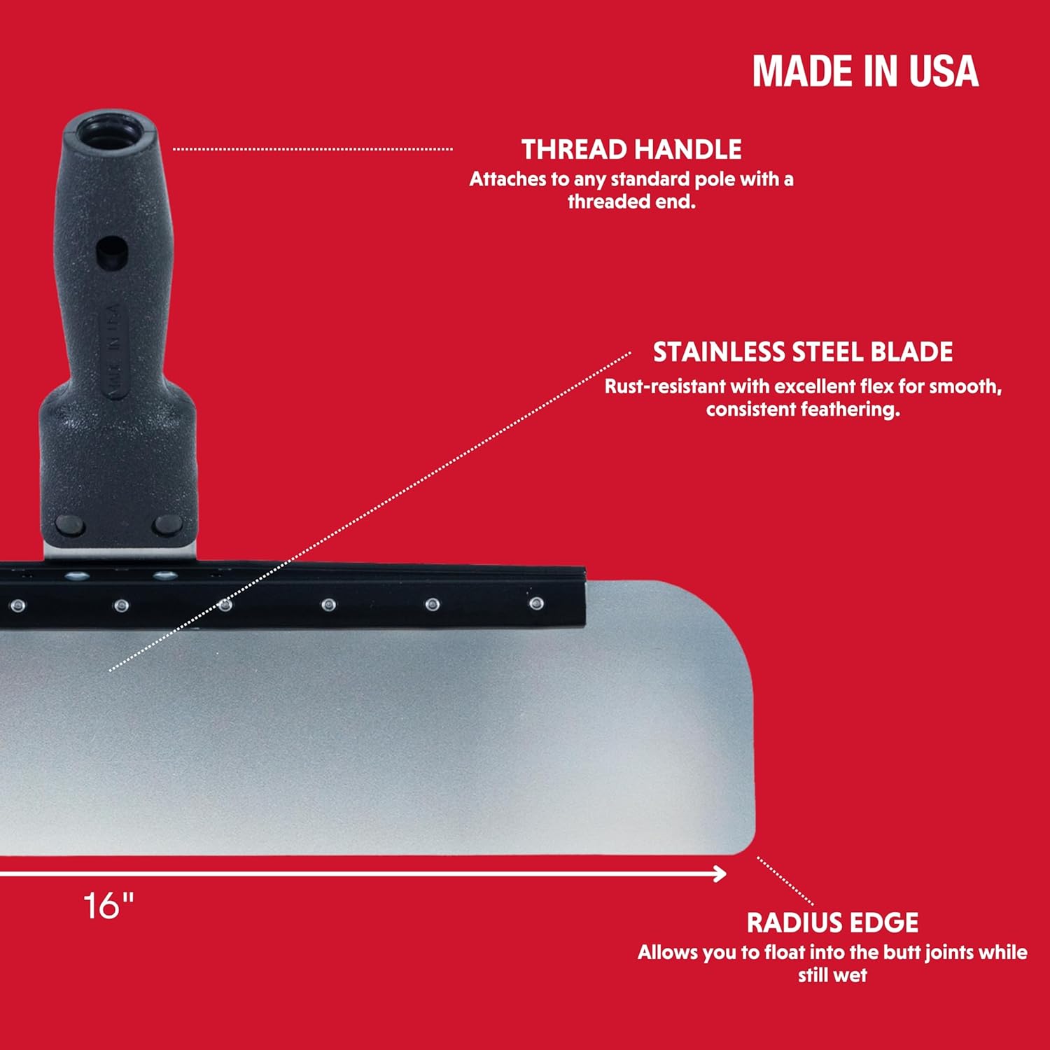 16” Radius Trail Knife | Advance Equipment MFG Co. | Stainless Steel for Feathering, Skimming & Behind Boxes | Threaded End | Model OSTR-16SS | USA Made | 100+ Years Family Owned