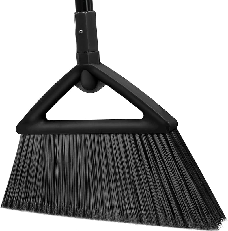 Escoba angular negra resistente con mango largo - 1 paquete | Barrido versátil para interiores y exteriores, para patio/garaje/acera/cocina/vestíbulo/cantina, duradero y eficiente