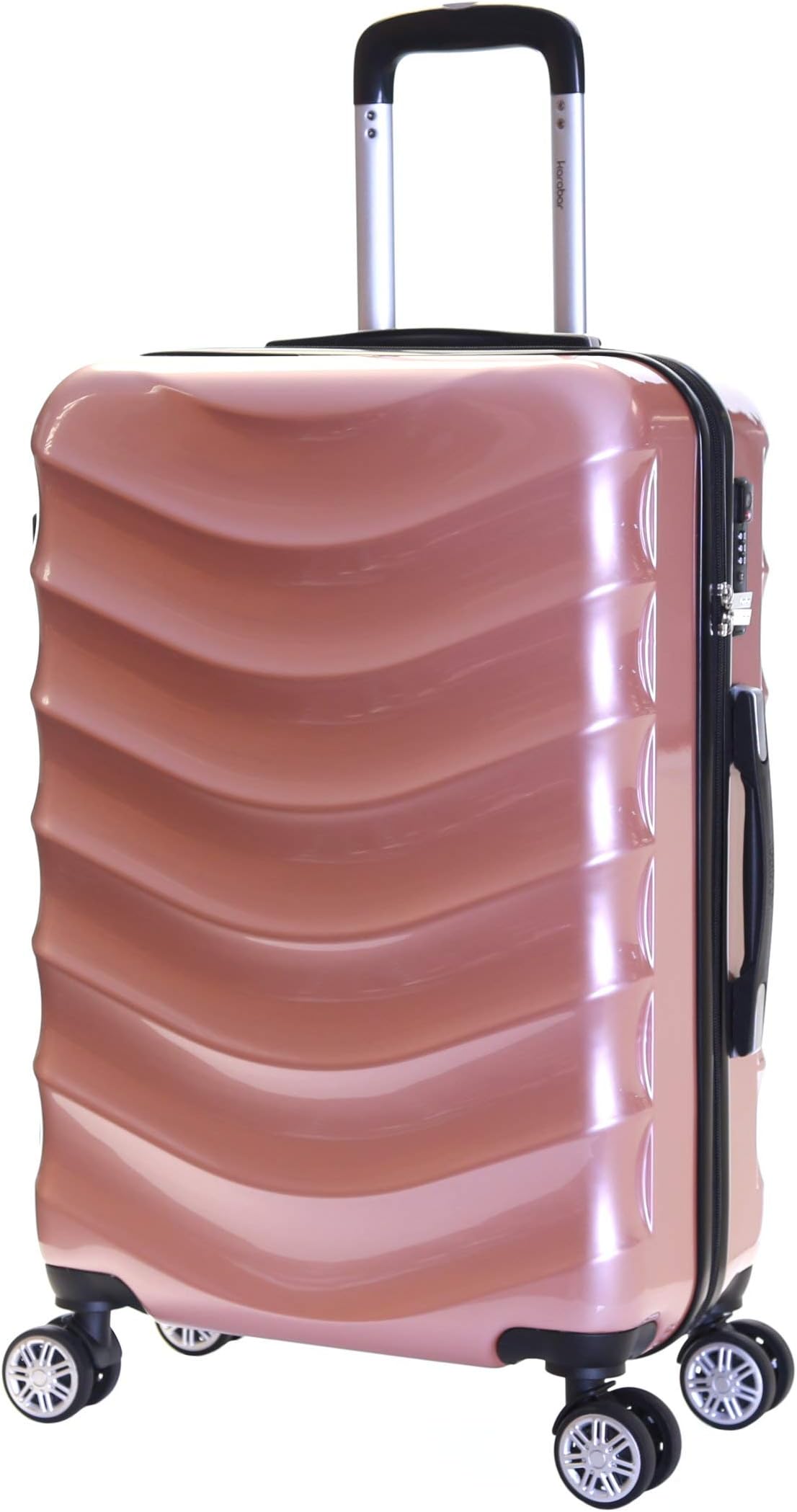 Karabar Hard Shell Medium Large Suitcase Luggage Bag 66 cm 3.4 kg 65 litres Polycarbonate PC with 4 Spinner Wheels and Integrated TSA Number Lock, Ripple Rose Gold