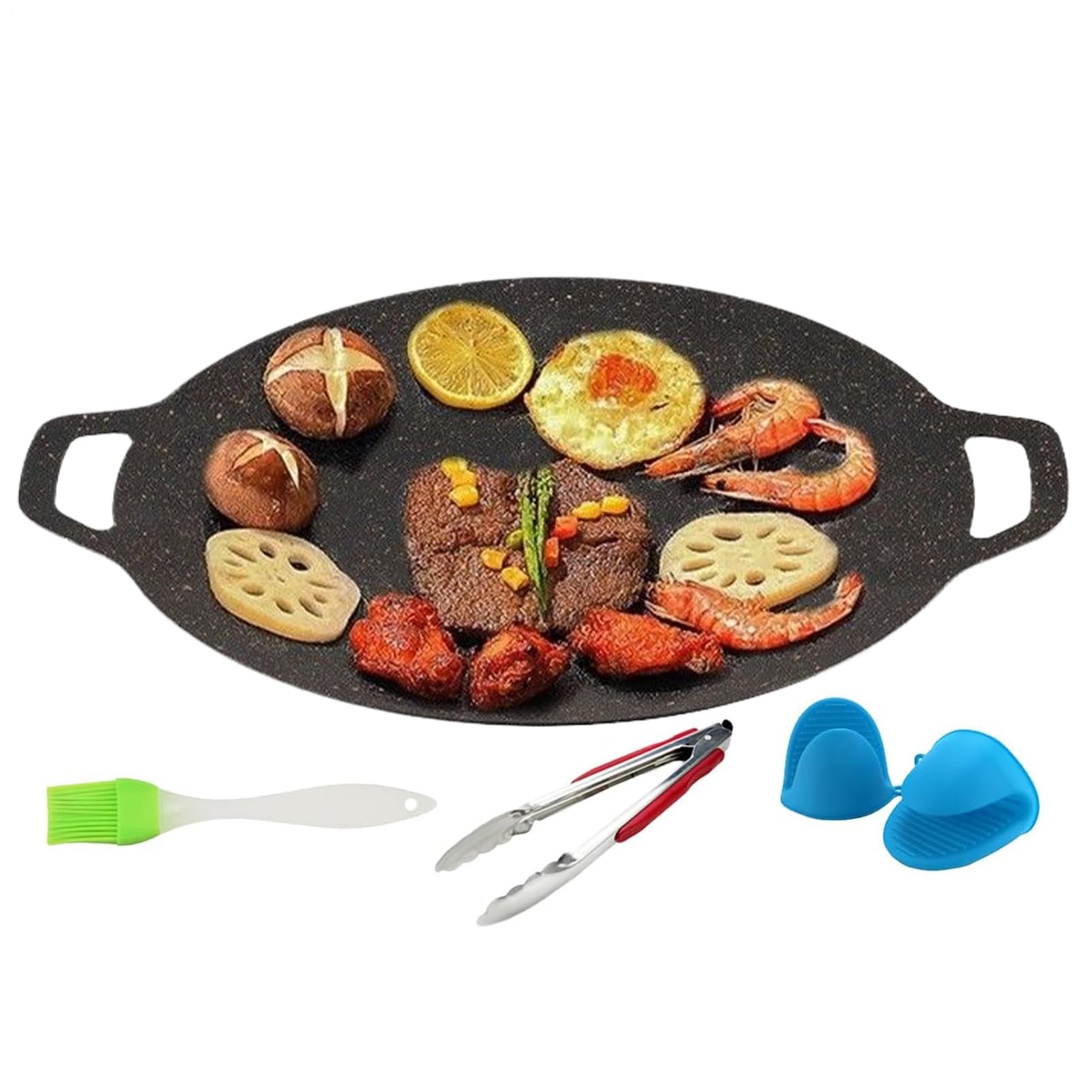 Genérico Plancha Barbacoa Coreana BBQ portátil con brocha, guantes y pinzas