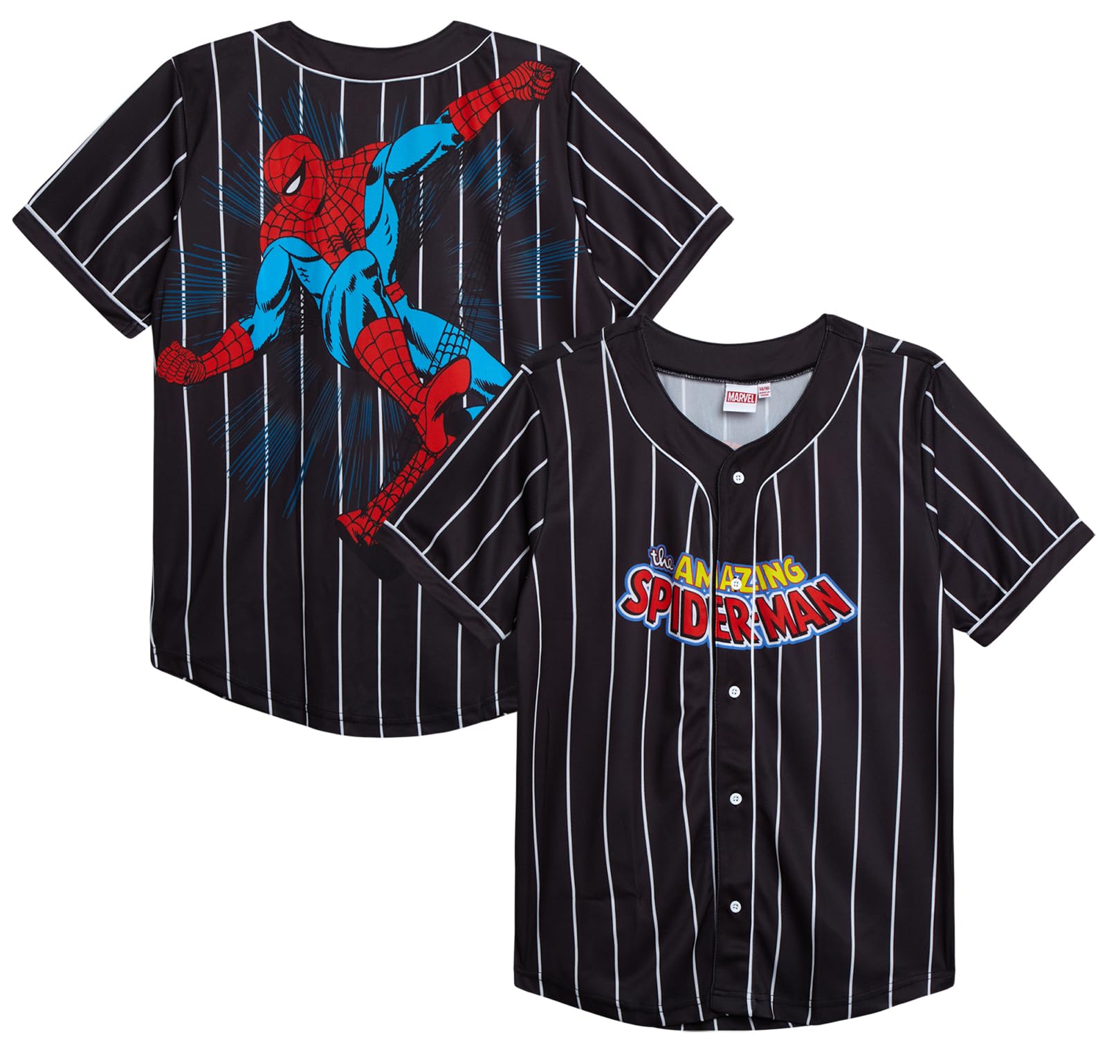 Marvel Spider-Man - Maglietta da baseball per ragazzi, alla moda, sportiva, con motivo Spidey | Grafica vivace Spiderman, tessuto traspirante, vestibilità comoda, stile vintage sportivo