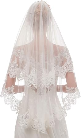 EllieHouse Womens Short 2 Tier Wedding Bridal Veil With Comb L24
