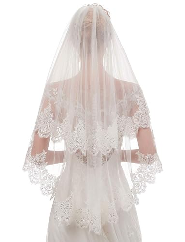 EllieHouse Women's Short 2 Tier Wedding Bridal Veil With Comb