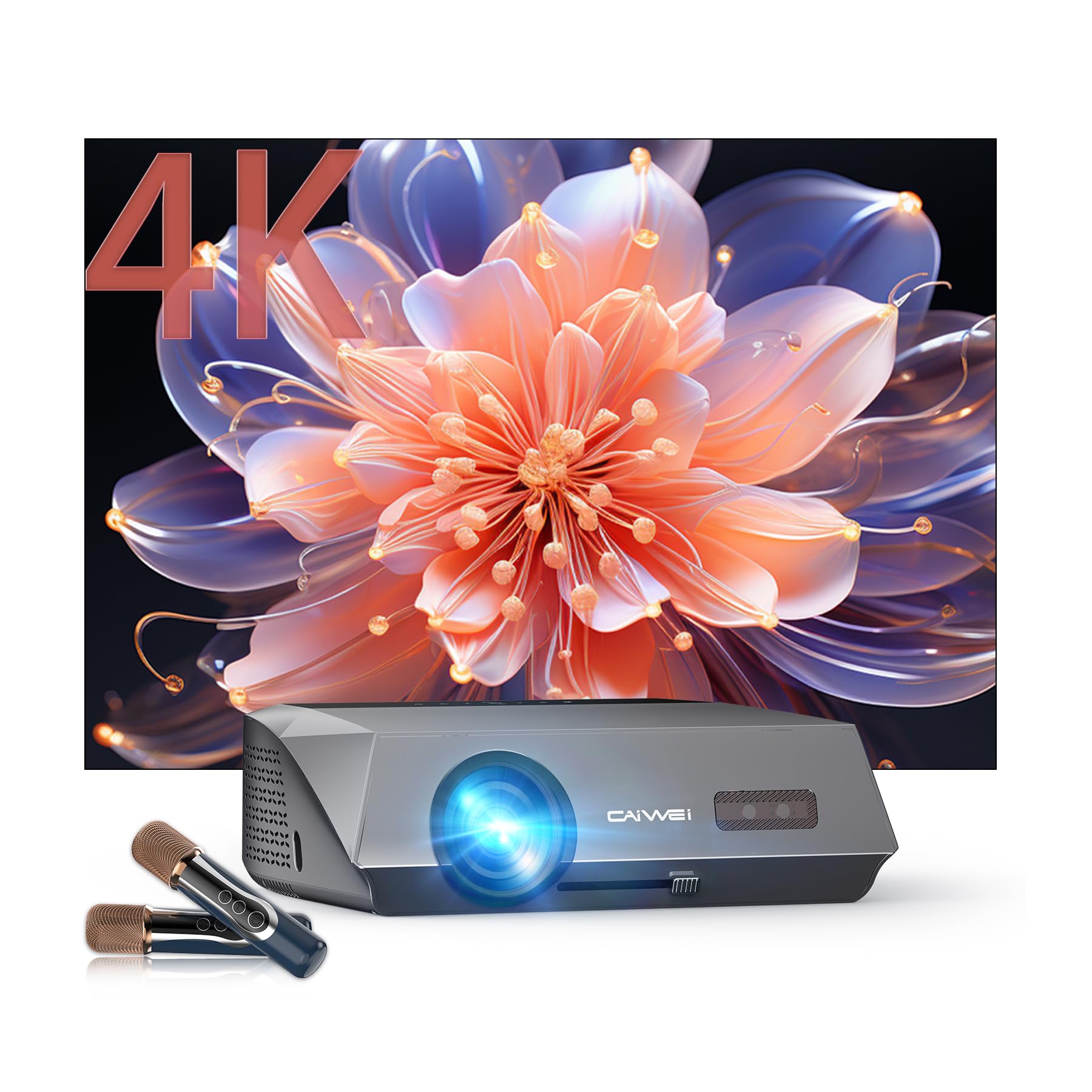 2300 ANSI Daytime 4K Projector with 2 Wireless Mics & 38W Speakers, Ultra Bright Android 11.0 Projector, AI Auto Focus Keystone, NFC WiFi6 Bluetooth, HDR10+ Home Karaoke/Outdoor Movies/Office