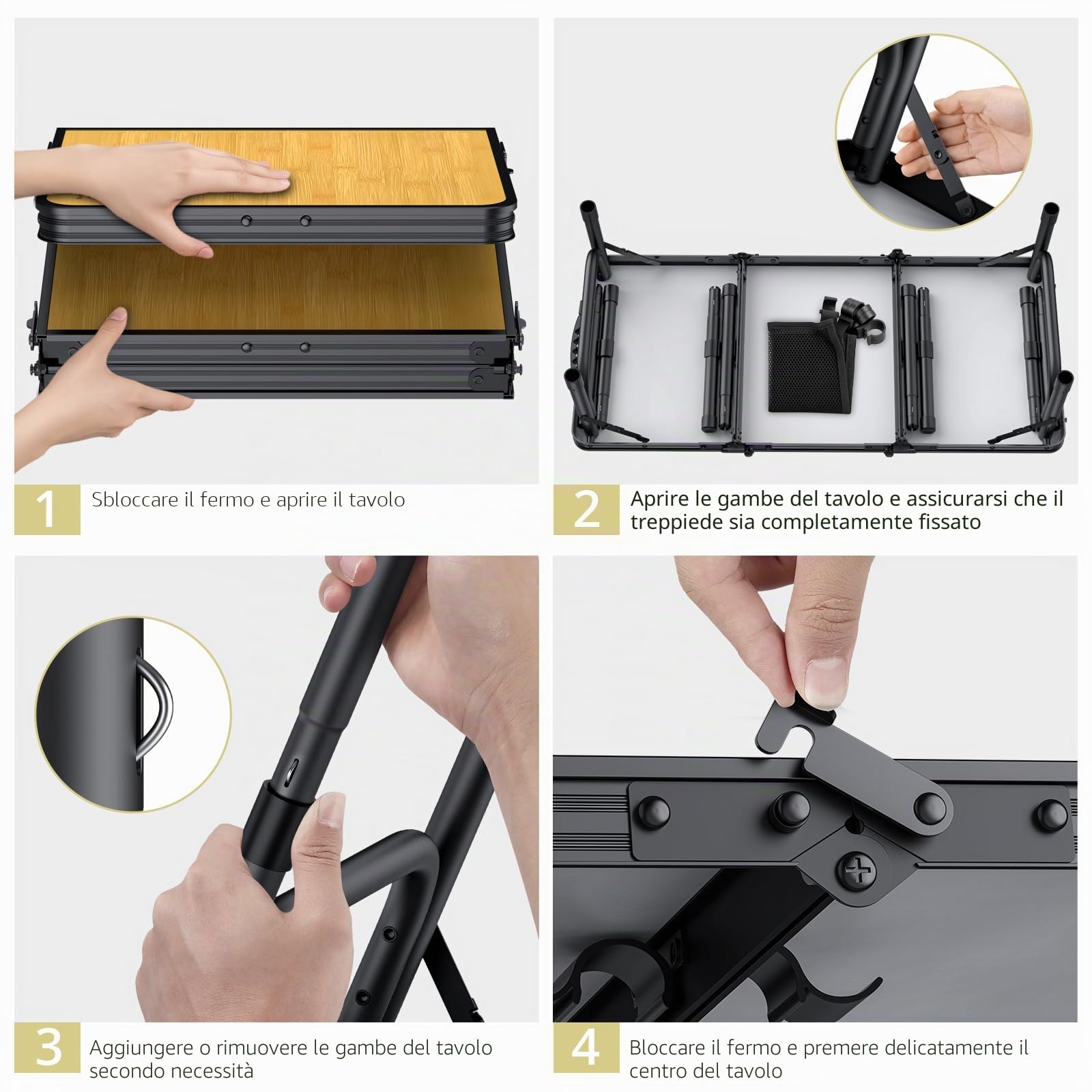 Anbte Tavolo Pieghevole da Campeggio Giardino,3 Regolabile In Altezza Portatile Tavolino da Caffè-87 * 40cm Effetto Legno Tavoli per Picnic/Spiaggia/Camera/Lavoro/Truccarsi