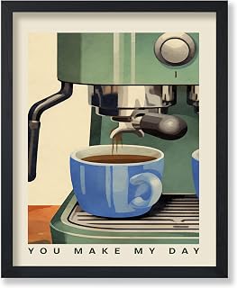 Poster Master You Make My Day - Coffee Machine Print - Caffeine Art - Gift for Men, Women & Coffee Lovers - Decor for Dining Room, Kitchen or Restaurant - 8x10 UNFRAMED Wall Art