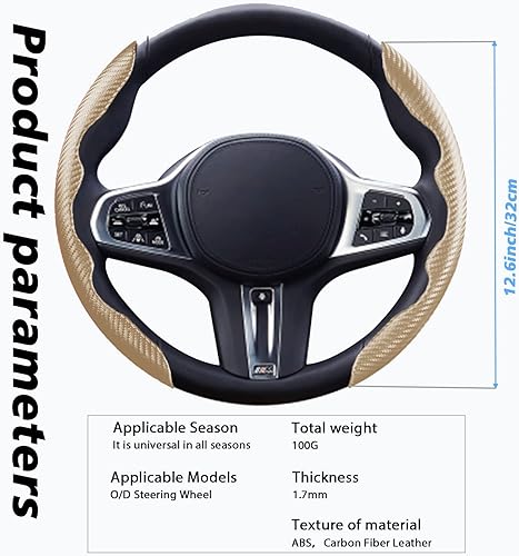 Miniatura 6 de WOCOCN Funda para volante, funda de fibra de carbono para volante de automóvil con forro antideslizante, ajuste universal para la mayoría de los