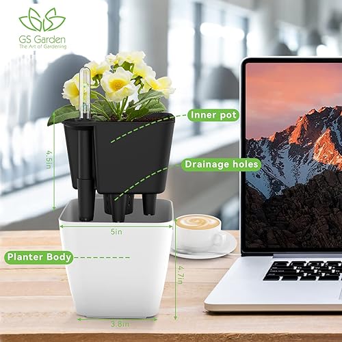 Miniatura 20 de Macetas de riego automático para plantas de interior: paquete de 3 macetas de 5 pulgadas color azul degradado con indicador de nivel de agua