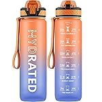 QLUR Water Bottle with Straw, 32oz Motivational Water Bottles with Time Marker to Drink, Tritan BPA Free, 1L Sports Water Bottle with Carry Strap LeakProof for Women Gym Fitness Outdoor (1 Pack)