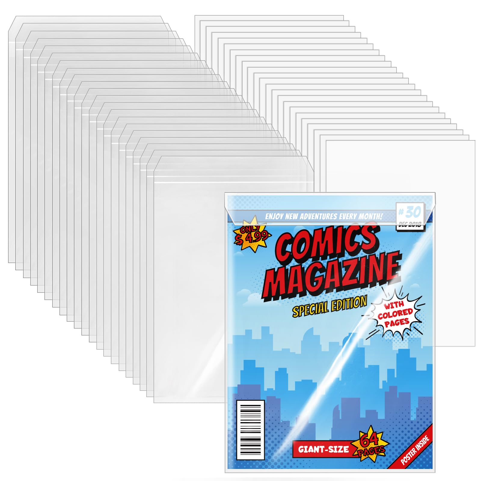 25 Sets Current Size Comic Book Bags and Boards, Reusable Transparent Comic Book Sleeves with Double-Sided White Cardboard Regular Comics Magazine Storage for Collector Small Business