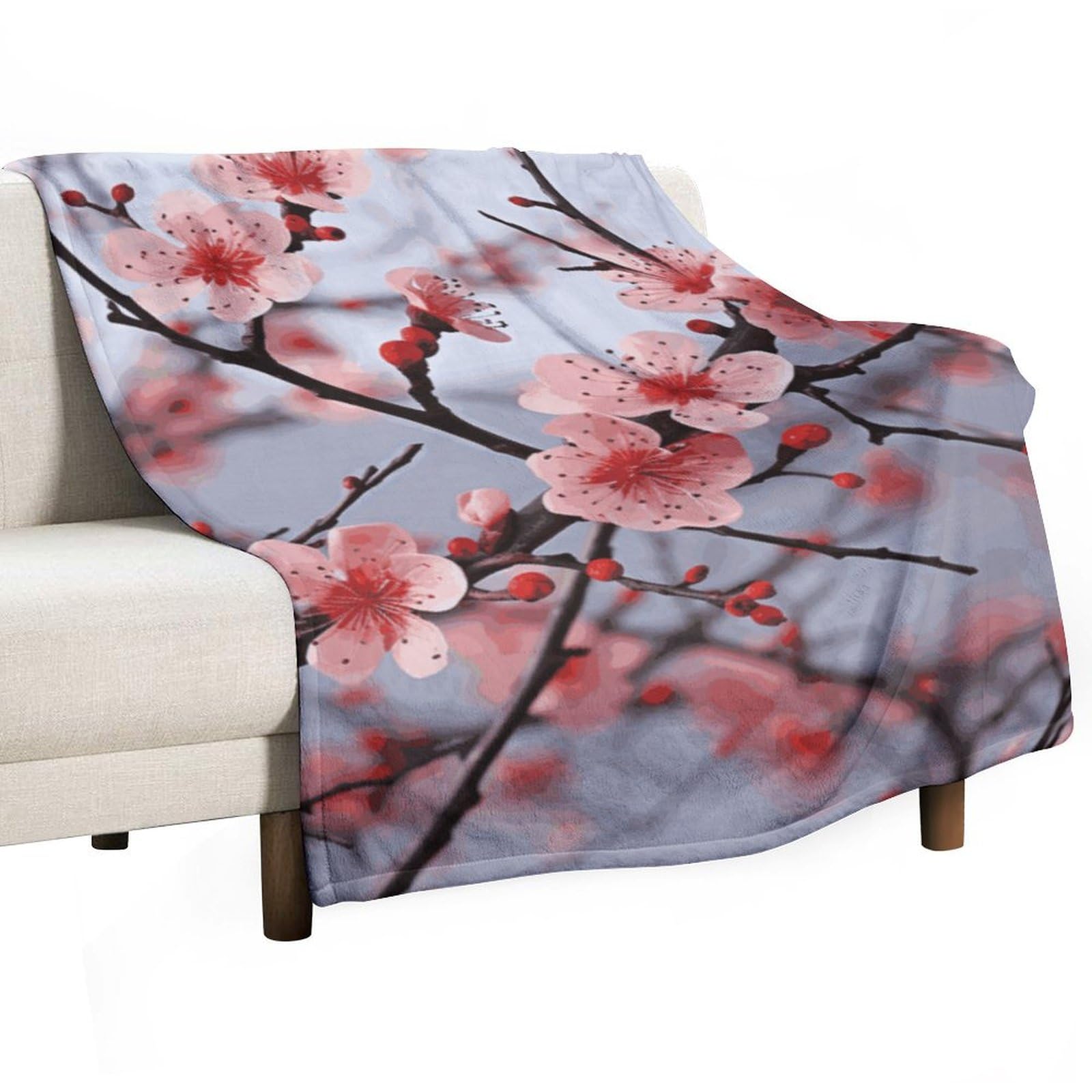 Couverture flanelle fleurs de cerisier cadeau idéal pour lit et canapé