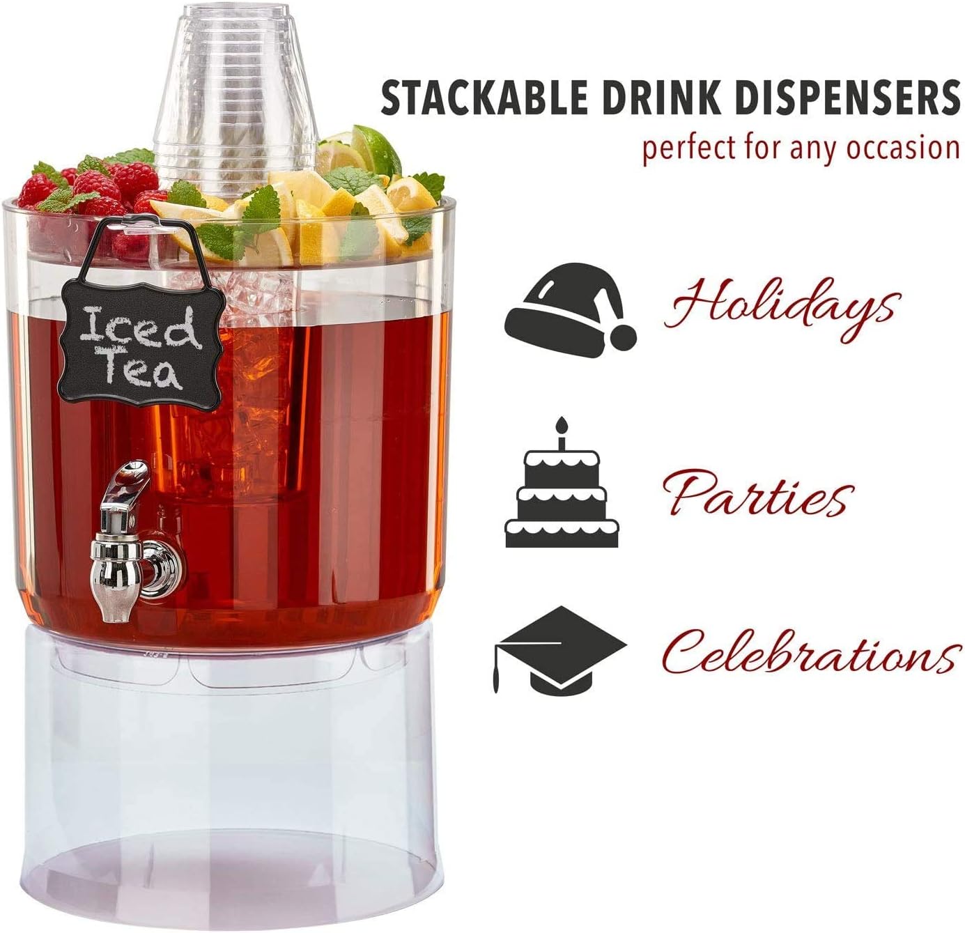 2 Pack Cold Beverage Drink Dispenser Stackable 1.75 Gallon with Chalkboard Label