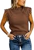 Saodimallsu Womens Sleeveless Sweater Vest Mock Neck Cable Knit Fringe Cap Sleeve Boho Trendy Pullover Tank Tops