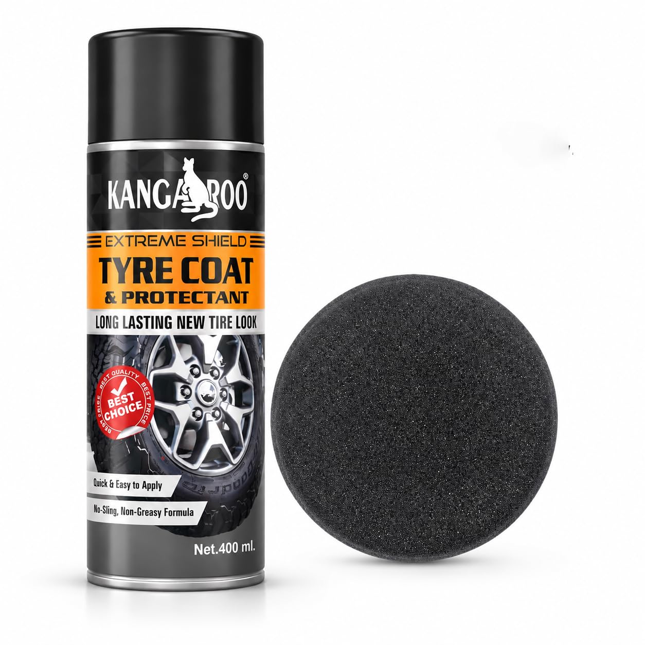 KANGAROO Extreme Shield Tyre Coat & Protectant Spray 400ml | Deep Black Shine | UV Protection | No Sling Non-Greasy Formula | Long Lasting Tyre Polish for Car & Bike-image-2