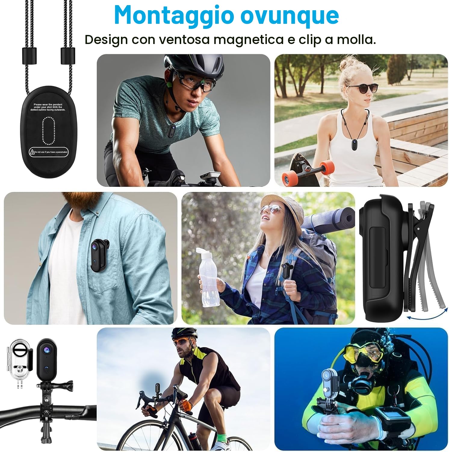 Zeerkeer Micro Action Cam 1080p con Grandangolo da 120°, Telecamera per Ciclismo Moto Videocamera POV Camera per Animali Nascoste da Esterno Body Cam e Accessori Clip Magnetica Posteriore