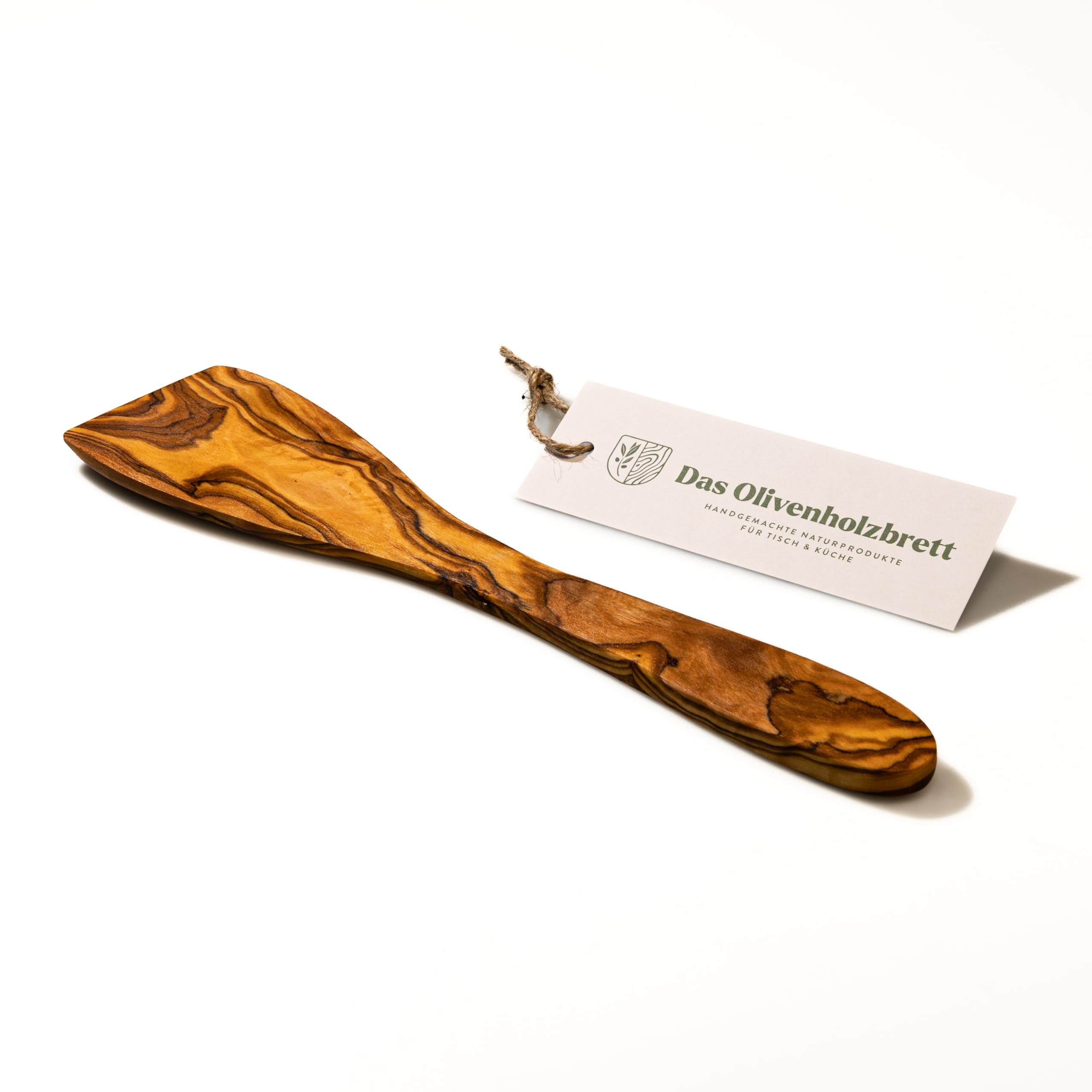 DAS OLIVENHOLZBRETT® Łopatka do patelni/łopatka do smażenia/30 cm | Skrobak do patelni z drewna oliwkowego/wysokiej jakości i trwały/pomocnik kuchenny z drewna/skrobak do drewna