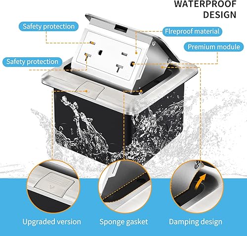 Miniatura 10 de Vagueior Kit de toma de corriente eléctrica de piso empotrado, caja Covcer de toma de corriente impermeable, salida GFCI oculta + salida de