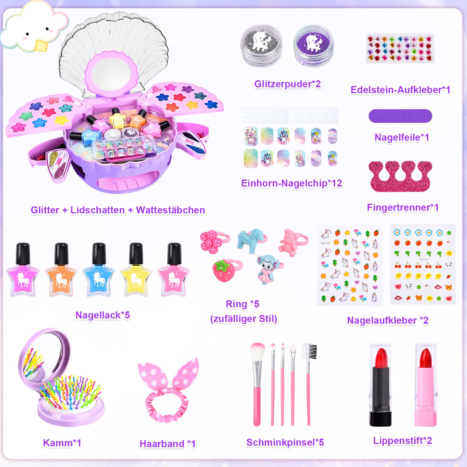 Herenear Studio paznokci dla dzieci, prezenty dla dziewczynek zestaw lakierów do paznokci, etui do makijażu dla dziewczynek, stylizacja paznokci dla dziewczynek (Purple)