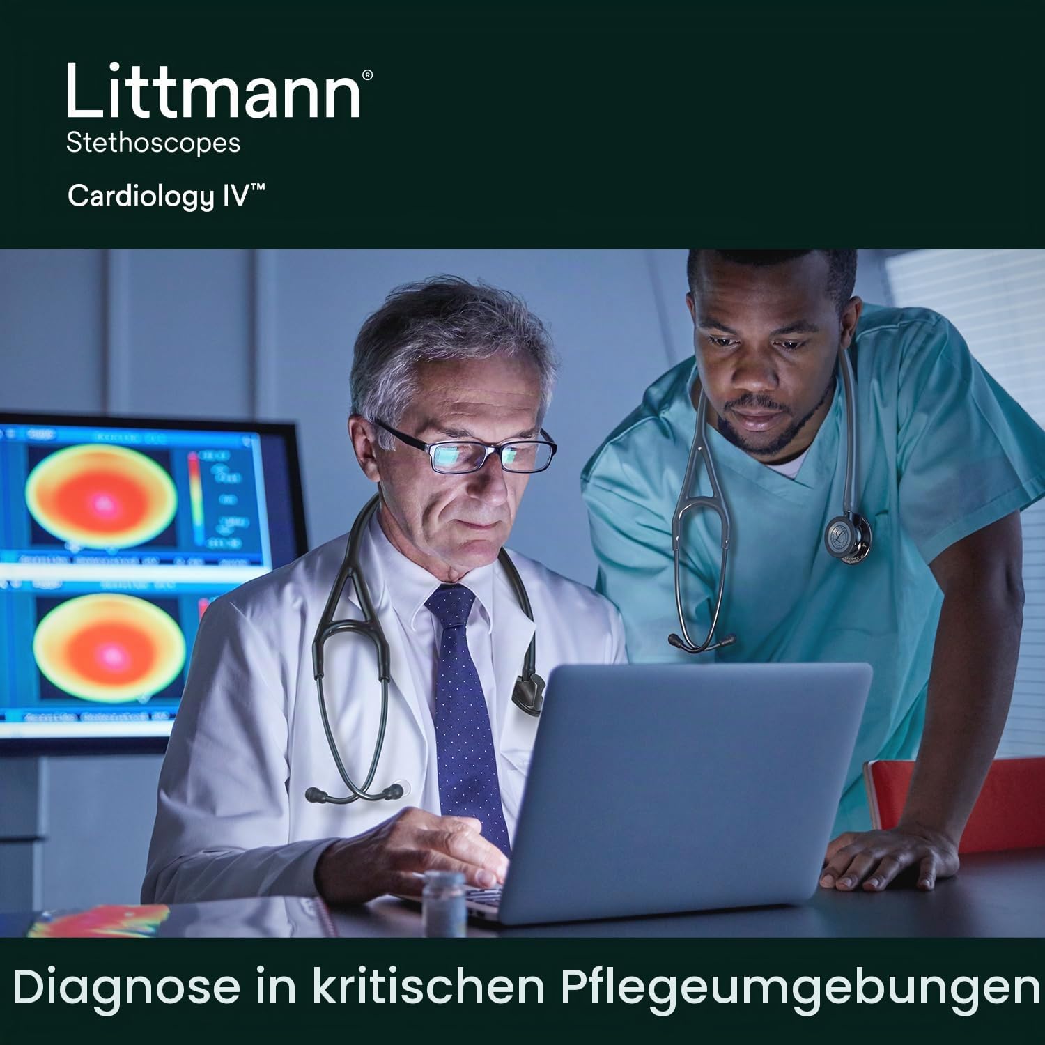 Littmann Cardiology IV Stethoskop, 6155, Schlauch Dunkelgrün | Edelstahl-Bruststück. Für Ärzte und Medizinstudenten