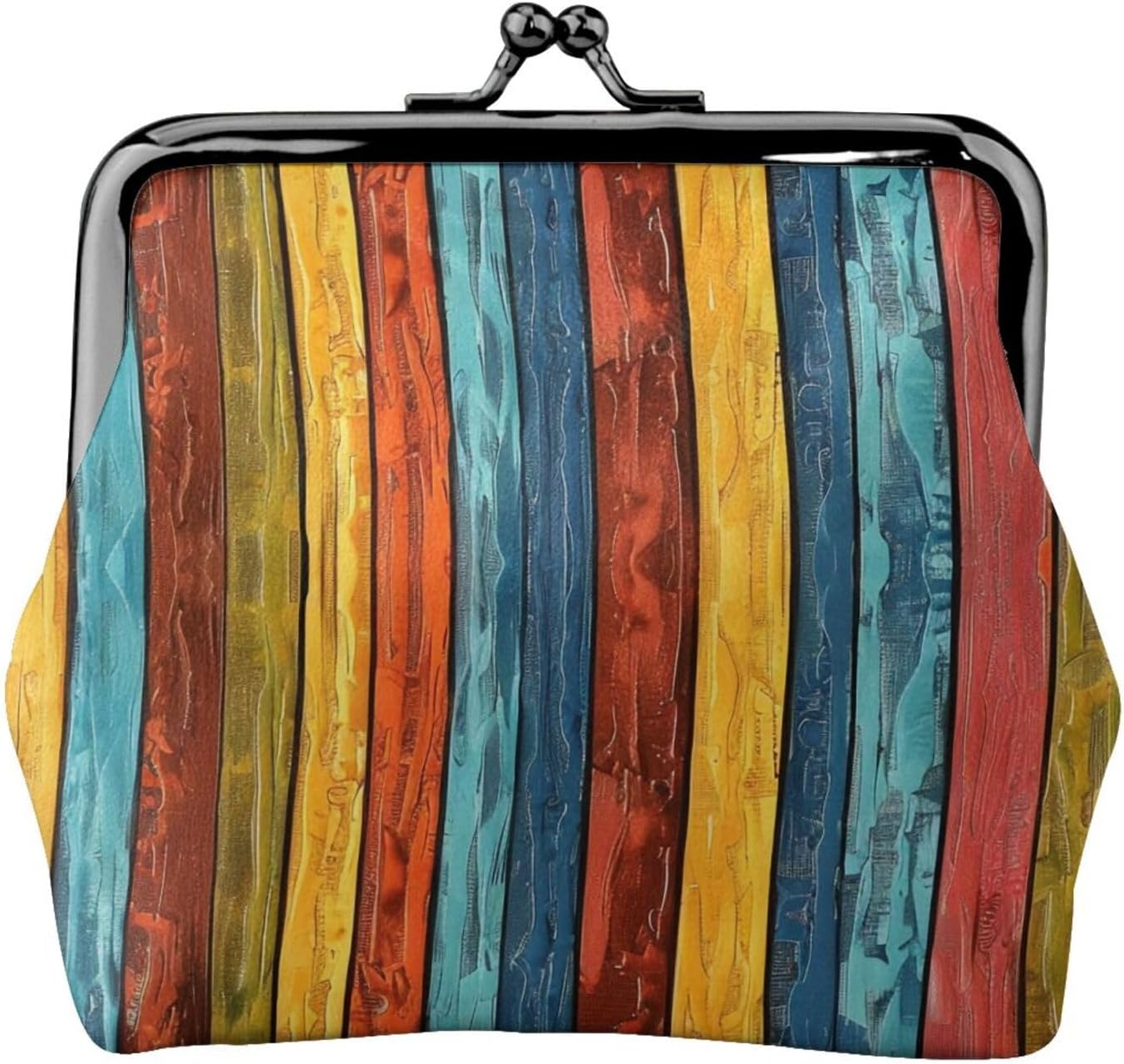 Colorful Stripes Printed Coin Purse for Women Cute PU Leather Coin Wallet Mini Coin Purse Pouch with Kiss-Lock
