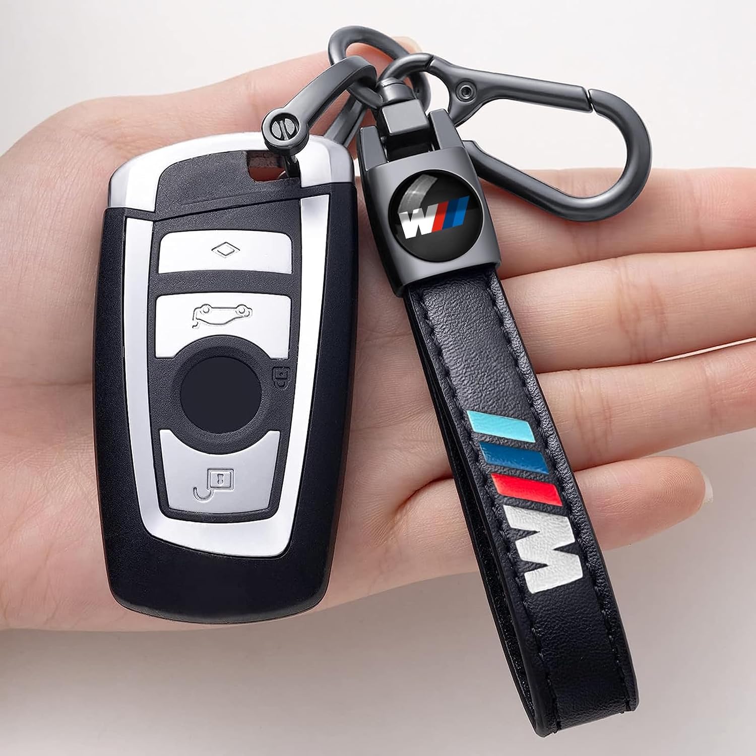 Genuine Leather Car Keychain Keyring Accessories Compatible with BMW M Series Car Keychains Family Present for Man and Woman Black