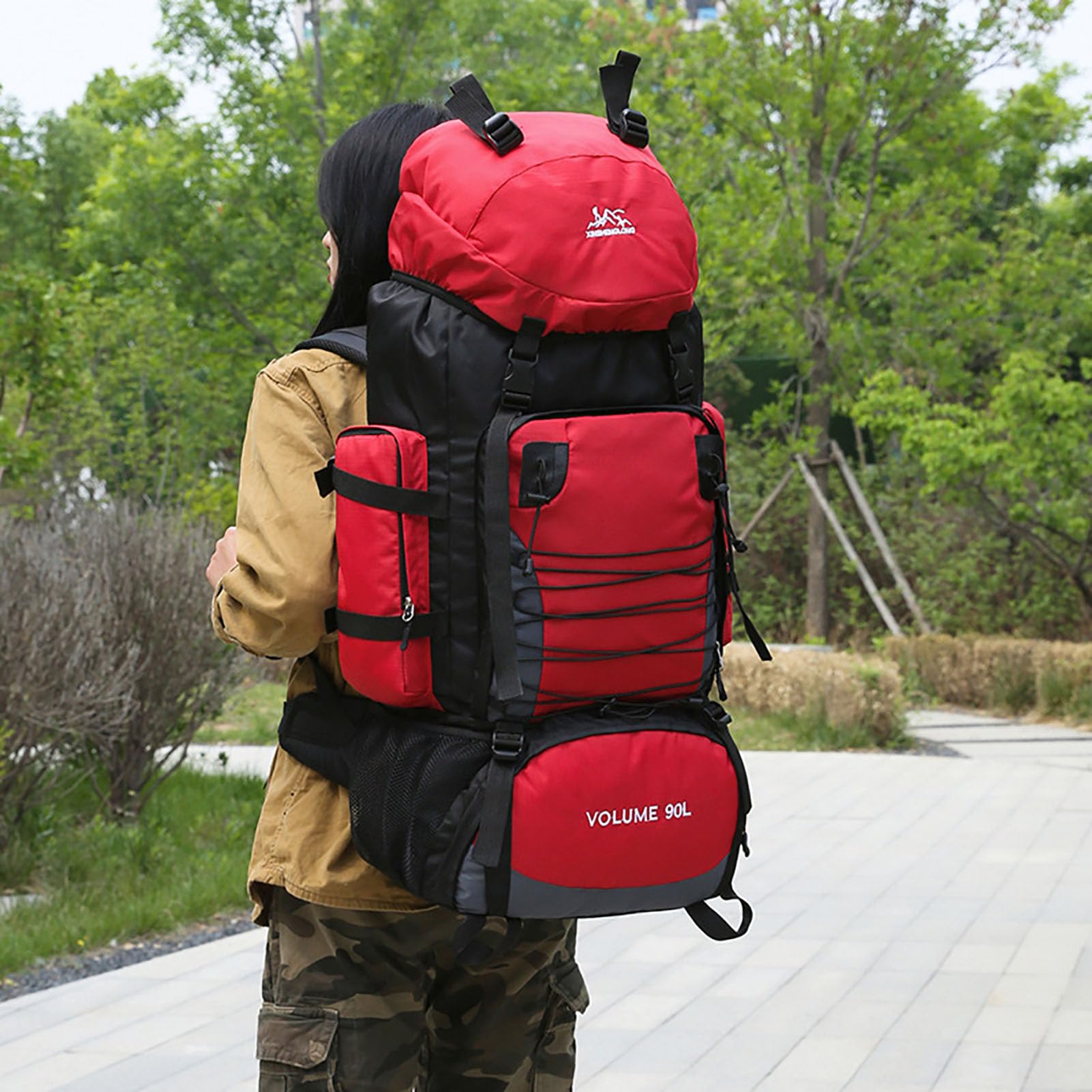 Zaino da Trekking 80L - 90L Impermeabile Zaini da Escursionismo Zaino Viaggi di Campeggio Montagna per Donna e Uomo Zainetto Leggero Zaino per Alpinismo Arrampicata Ciclismo,Rosso