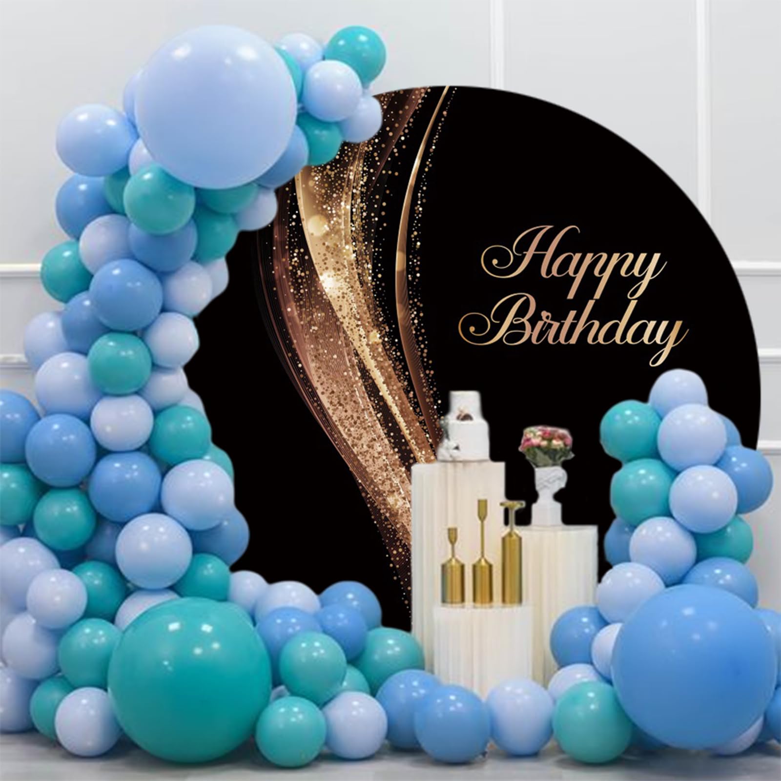Sfondo di Buon Compleanno 230 cm Nero Marrone Paillettes Scintillanti Sfondo Fotografico Rotondo Ragazza Donna Festa di Compleanno Decorazione Banner Copertura Studio Prop