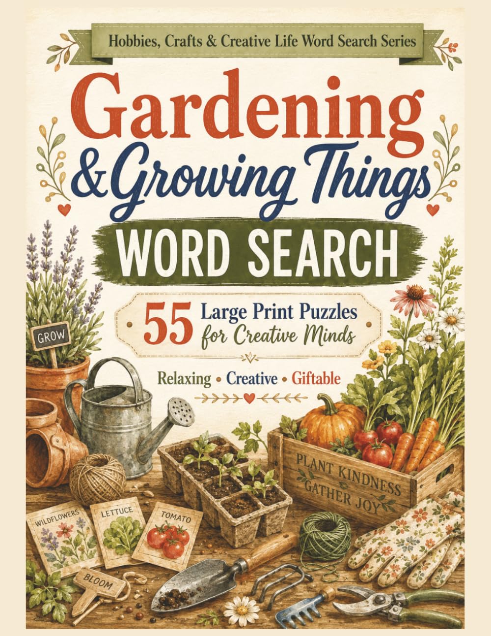 Gardening and Growing Things Word Search: 55 Large Print Puzzles for Creative Minds (Hobbies, Crafts and Creative Life Word Search Series)