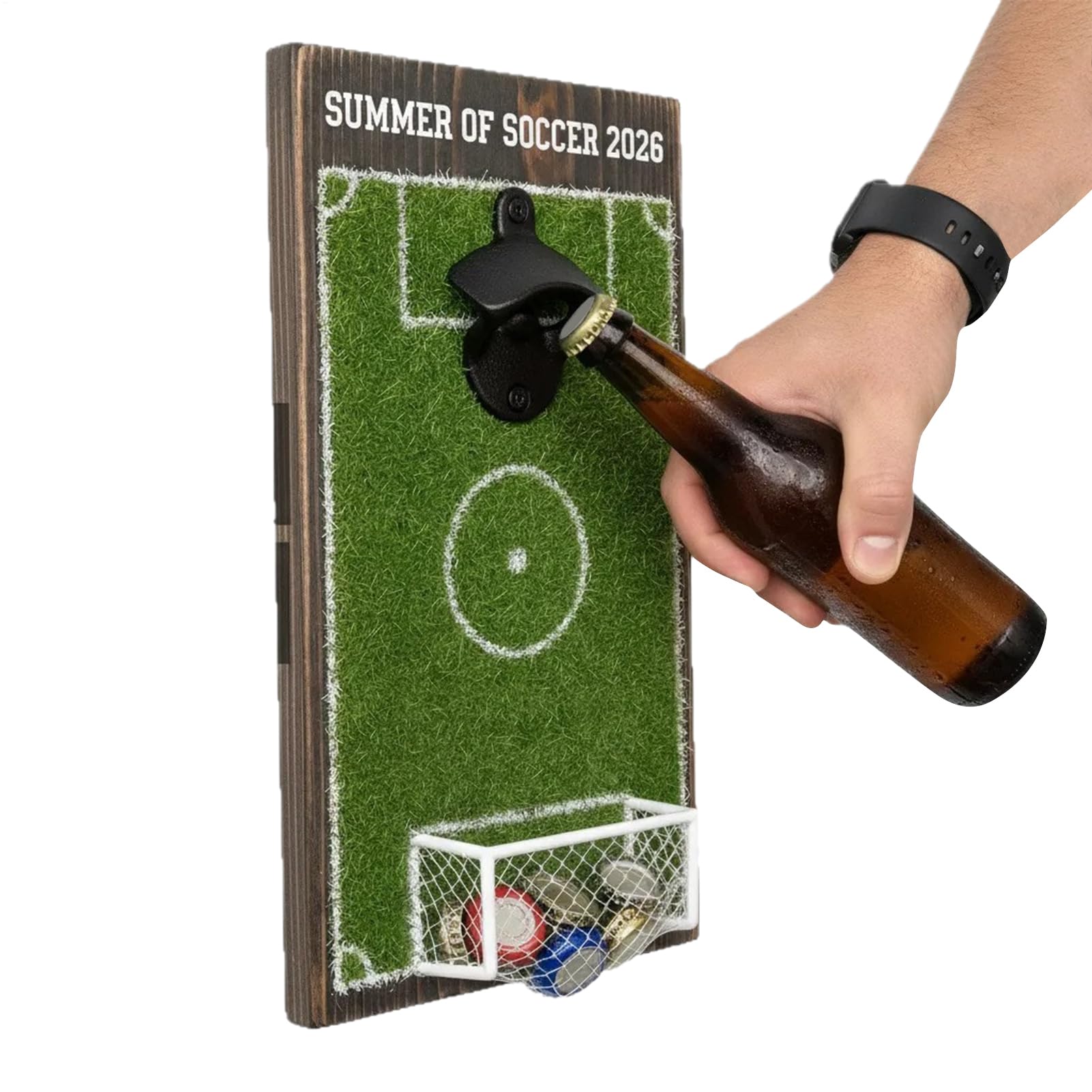 Décapsuleur de bière en acier et bloc de cuisine terrain de football