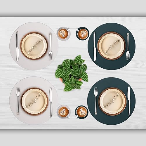 Miniatura 2 de Myir JUN Juego de 6 manteles individuales y posavasos de piel sintética de 15 pulgadas, manteles individuales redondos de doble cara, manteles