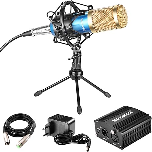 Neewer Professionelles Audio-Kondensator-Mikrofon mit Mikrofon-Schockbefestigung  48V Phantomspeisung XLR 3Pin Mikrofonkabel  BA geleisen Mini Desktop Tripod fA r Heimstudio Tonaufnahmen  Rundfunk Blau 