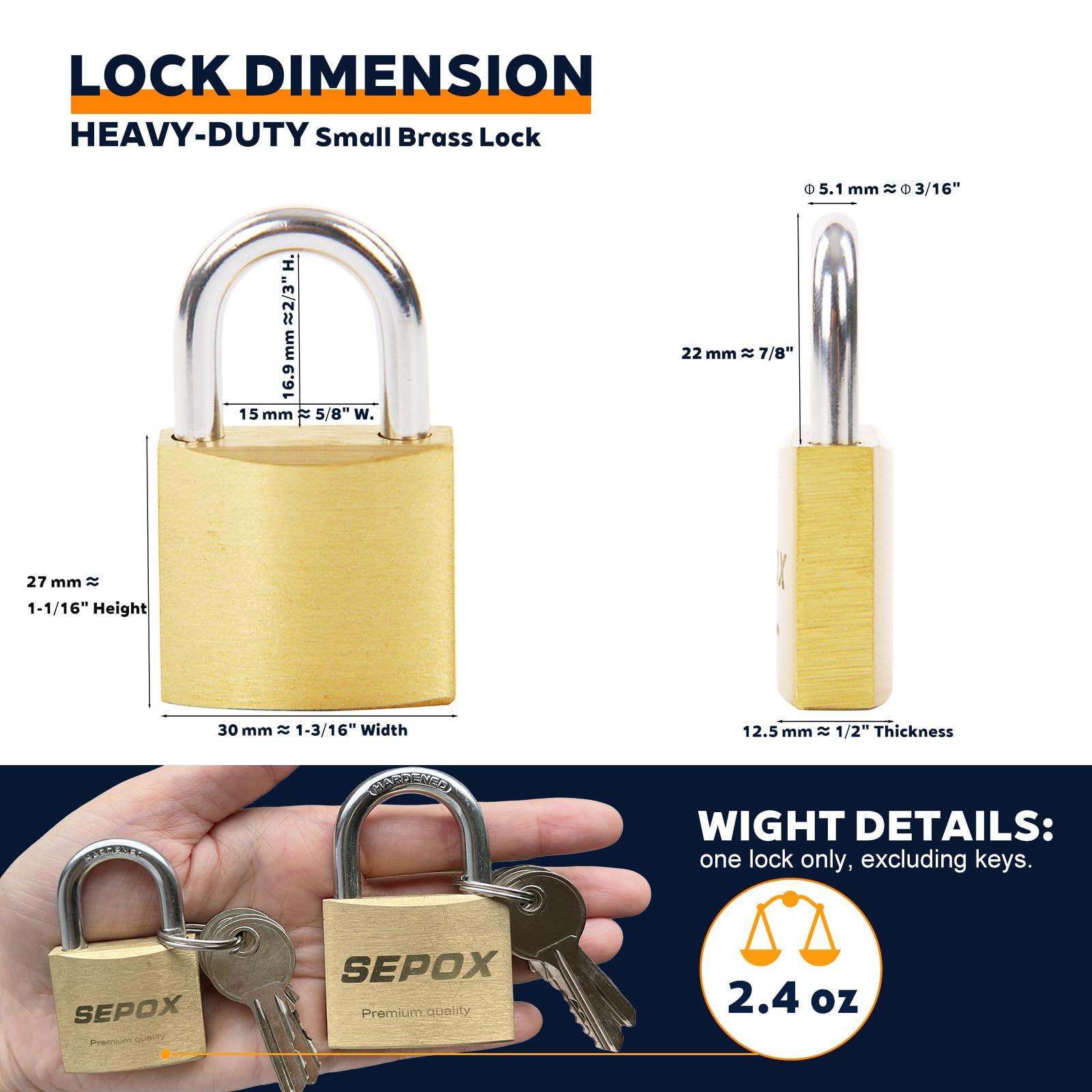 SEPOX® Kłódki z litego mosiądzu podobne do kluczy 15 szt. opakowanie 1-3/16″ korpus o szerokości 30 mm, szekla ze stali hartowanej z 24 mosiężnymi kluczami takimi samymi do zamka szafki, skrzynki