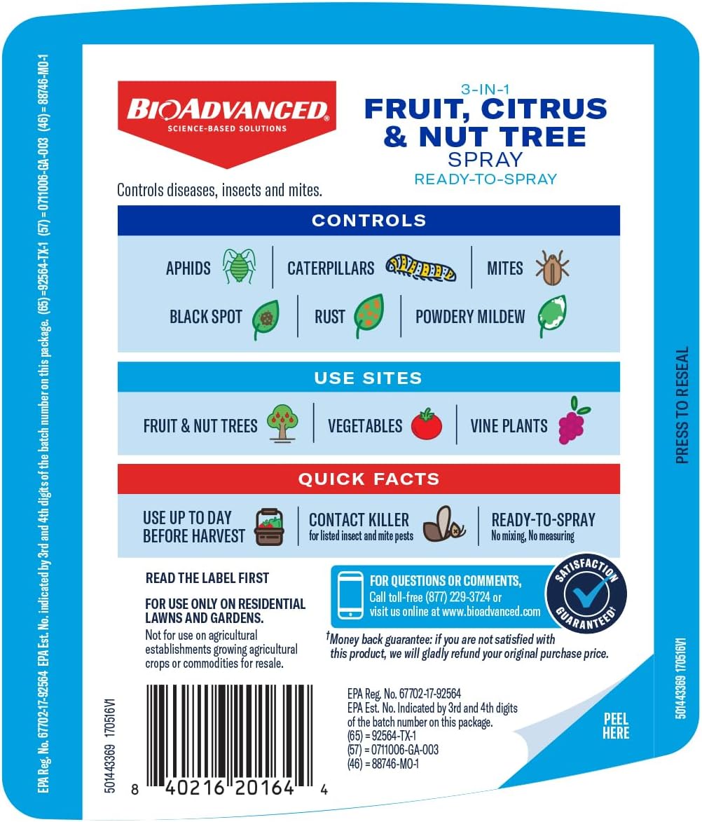 BioAdvanced 3-in-1 Fruit, Citrus & Nut Tree Spray Ready-to-Spray, 32 oz, Fruit Tree Spray