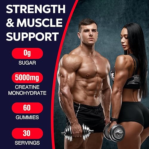 Miniatura 9 de Gomitas de monohidrato de creatina para mujeres y hombres, taurina y B6, gomitas masticables de creatina preentrenamiento para máxima fuerza y
