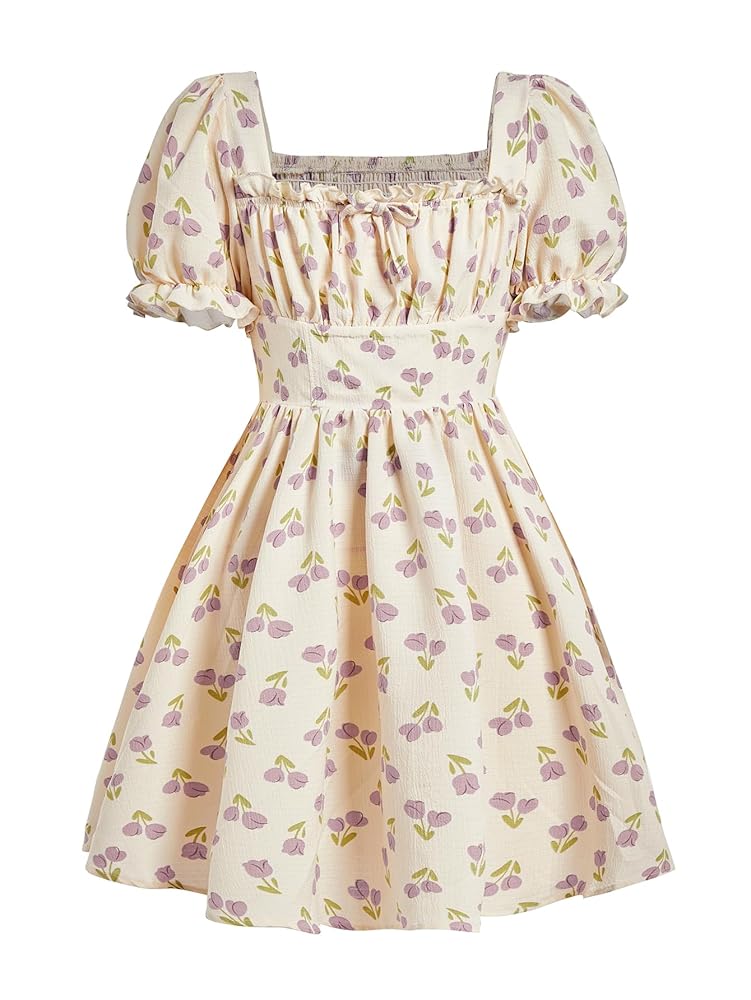 Amazon.com: SHENHE Girl's Floral Puff Sleeve Ruched Frill Amazon.com: SHENHE Girl's Floral Puff Sleeve Ruched Frill